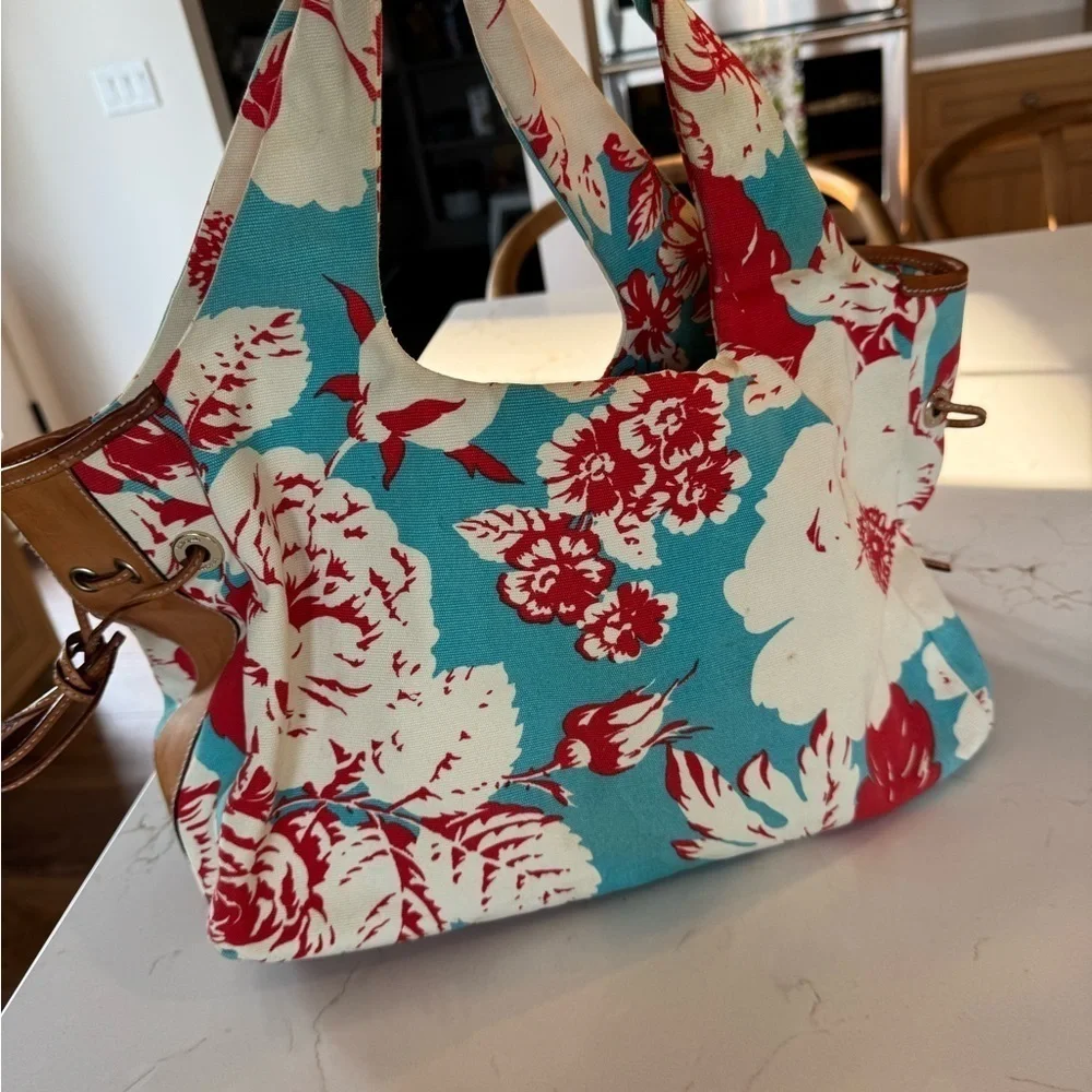 Vintage Kate Spade Floral Canvas Leather Tote Lined